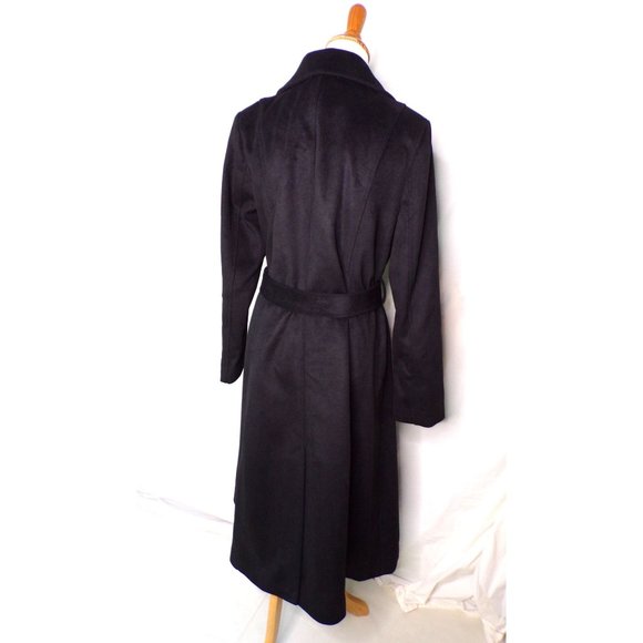 KARL LAGERFELD PARIS Long Wool Blend Belted Wrap Midi Coat Black Large 12-14 NEW - Picture 5 of 7